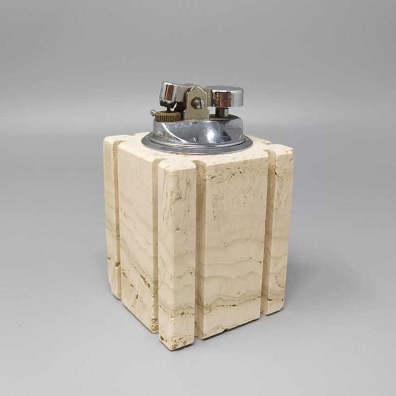 Vintage Smoking Set in Travertine by Enzo Mari for F.lli Mannelli 1970s 