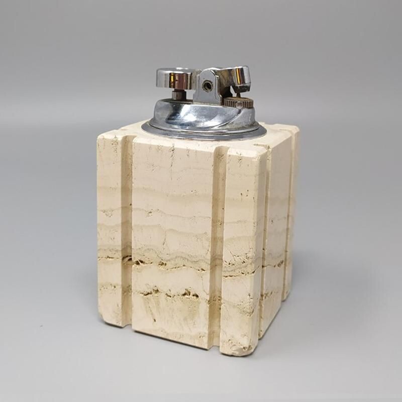 Vintage Smoking Set in Travertine by Enzo Mari for F.lli Mannelli 1970s 