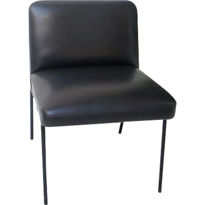 Vintage Black faux leather armchair Meurop