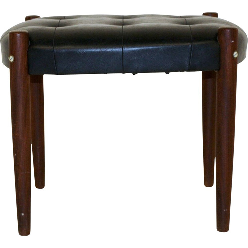 Vintage leather and beech stool Sweden 1950s