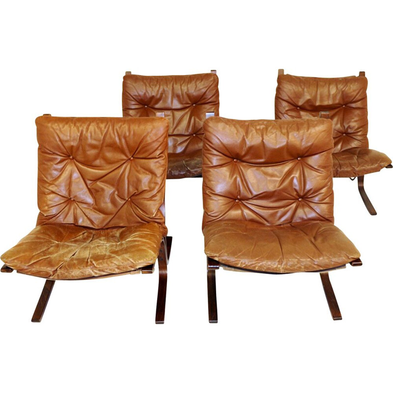 Lot de 4 fauteuils vintage en cuir Siesta Ingmar Relling Norvège 1960