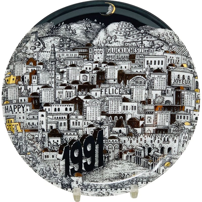 Piatto calendario vintage in porcellana Piero Fornasetti 1991