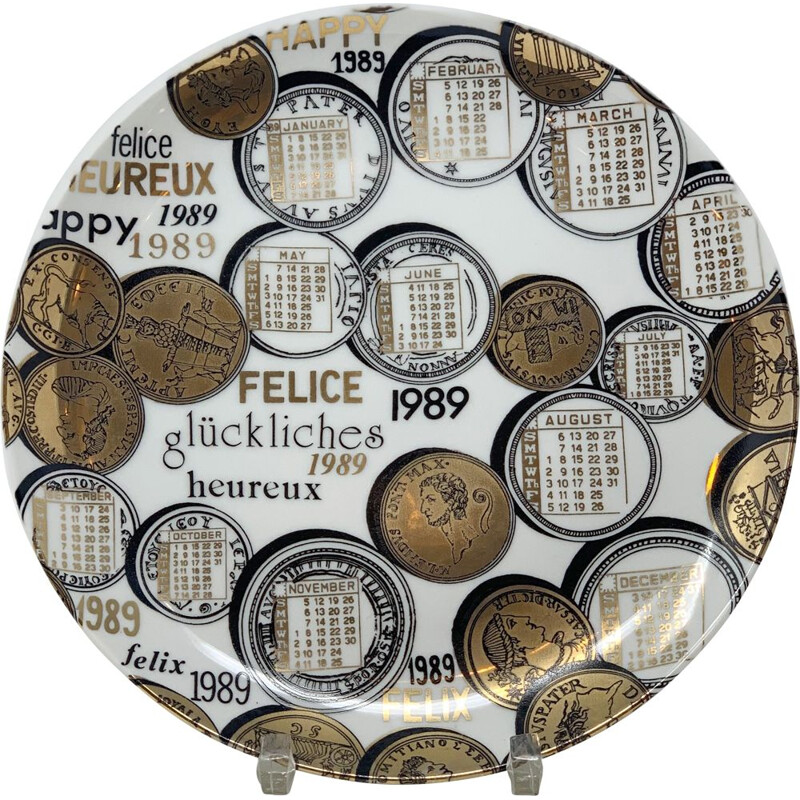 Vintage Piero Fornasetti Calendar Porcelain Plate for the Year 1989s