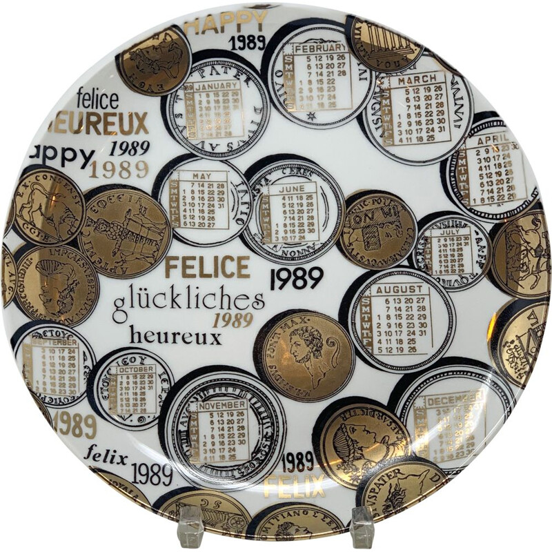 Vintage Piero Fornasetti kalenderbord in porselein 1989