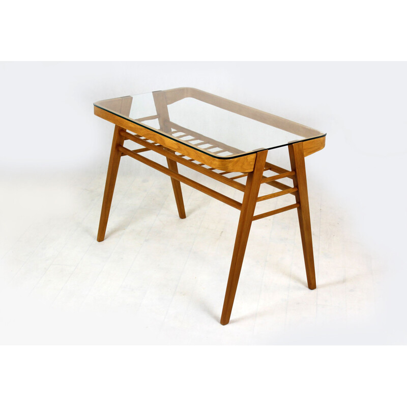 Vintage Wooden Coffee Table with Glass Top by František Jirák, 1960s