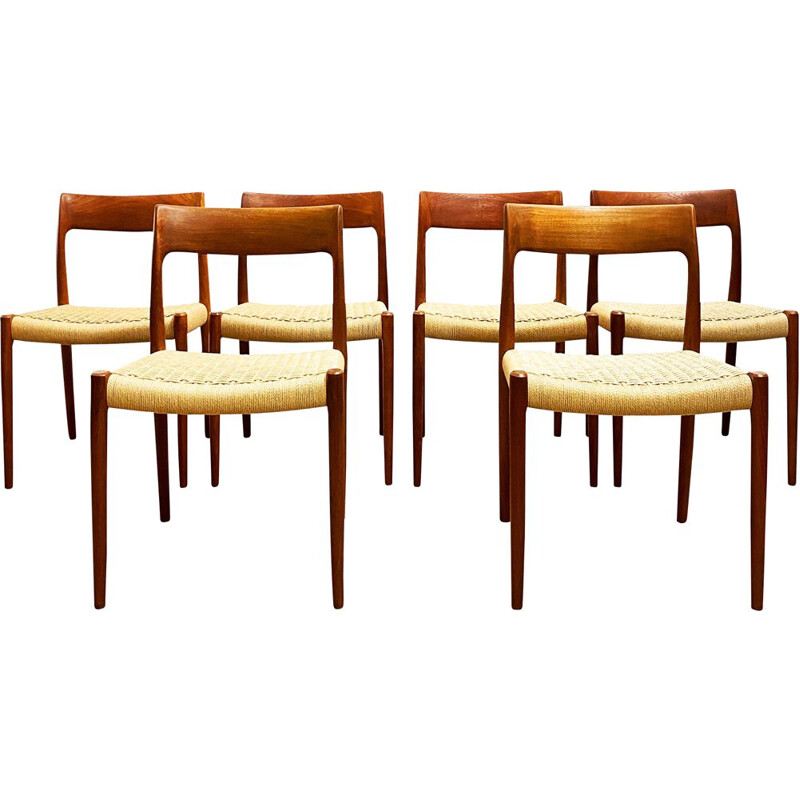 Set of 6 vintage Teak Dining Chair by Niels Otto Moller for J.L. Mollers Danish 1960s