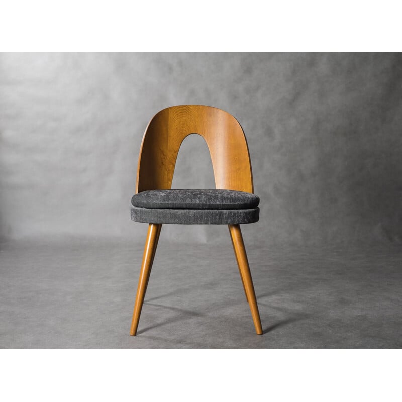 Set de 10 chaises vintage en Noyer et Tissu gris par Antonin Suman Tchèque 1960
