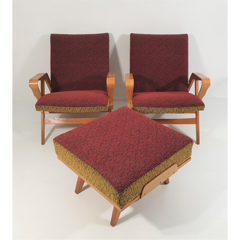 Vintage fauteuils en voetenbankjes van František Jirák voor Tatra Meubelen, 1960