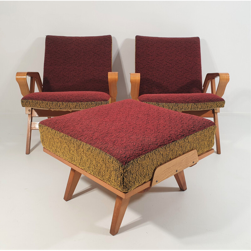 Vintage fauteuils en voetenbankjes van František Jirák voor Tatra Meubelen, 1960