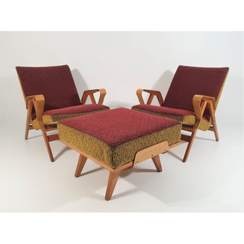 Vintage-Sessel und Hocker von František Jirák für Tatra Furniture, 1960