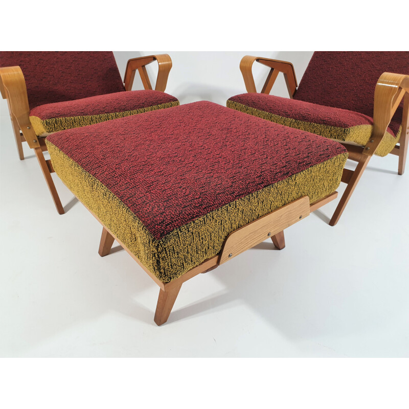 Poltrone e poggiapiedi vintage di František Jirák per Tatra Furniture, 1960