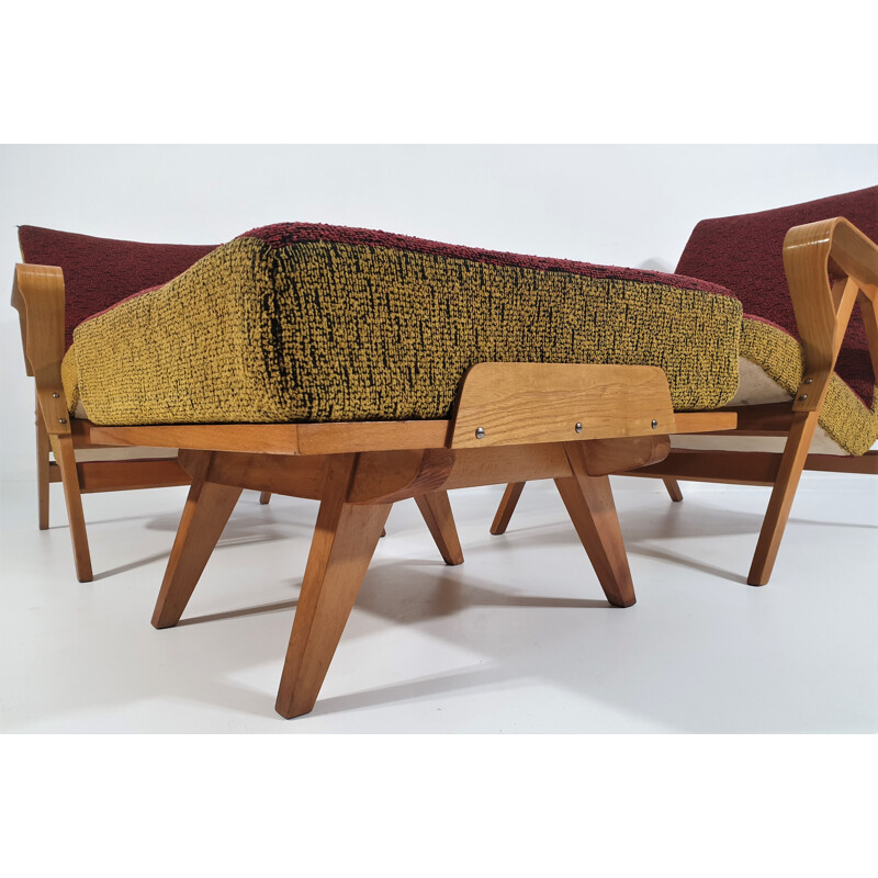 Vintage Armchairs and Footstools by František Jirák for Tatra Furniture, 1960s