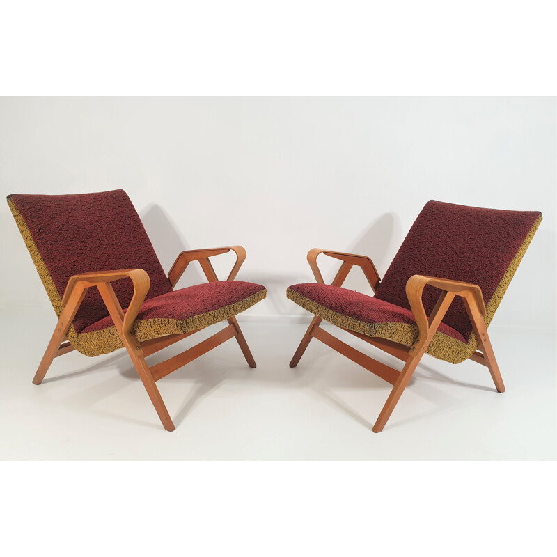 Vintage fauteuils en voetenbankjes van František Jirák voor Tatra Meubelen, 1960