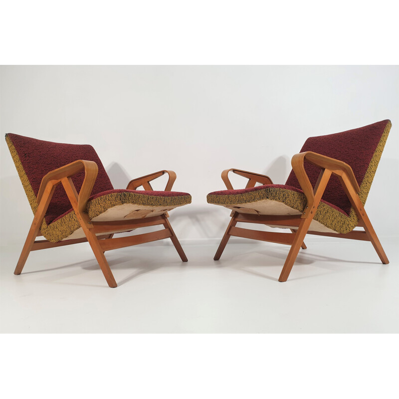Vintage fauteuils en voetenbankjes van František Jirák voor Tatra Meubelen, 1960