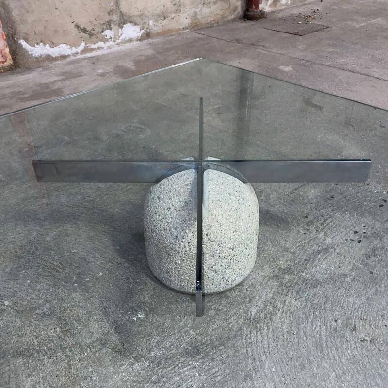 Vintage coffee table 'Paracarro' a fele on a corner of the glass by Giovanni Offredi Saporiti, Italy 1970