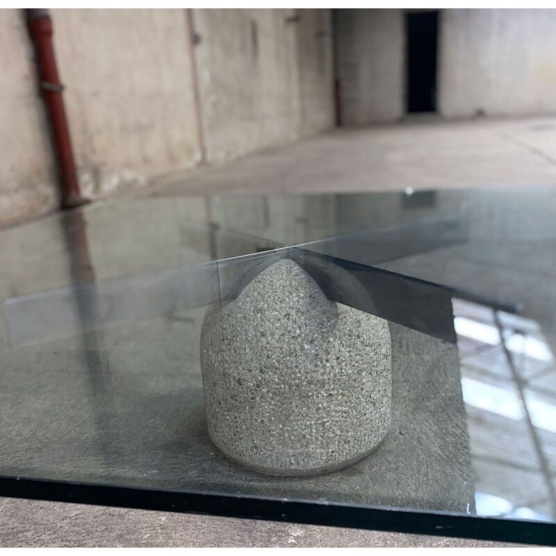 Vintage Couchtisch 'Paracarro' ein Fele auf einer Ecke des Glases von Giovanni Offredi Saporiti, Italien 1970