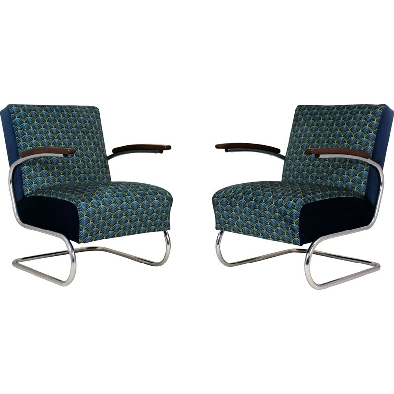 Pair of vintage Tubular Steel Armchairs Art Deco by W. H. Gispen for Mücke Melder, 1930s