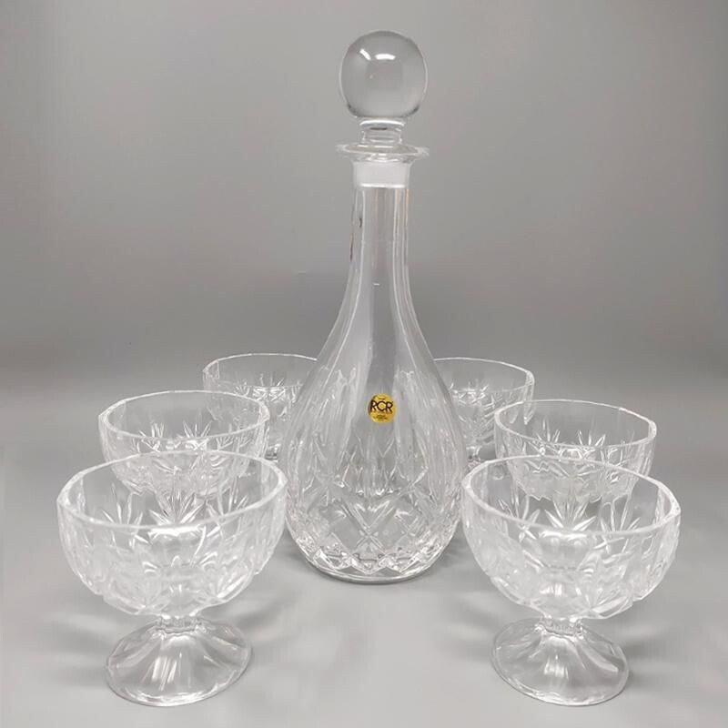 Decanter Vintage com 6 copos de cristal, Itália1960