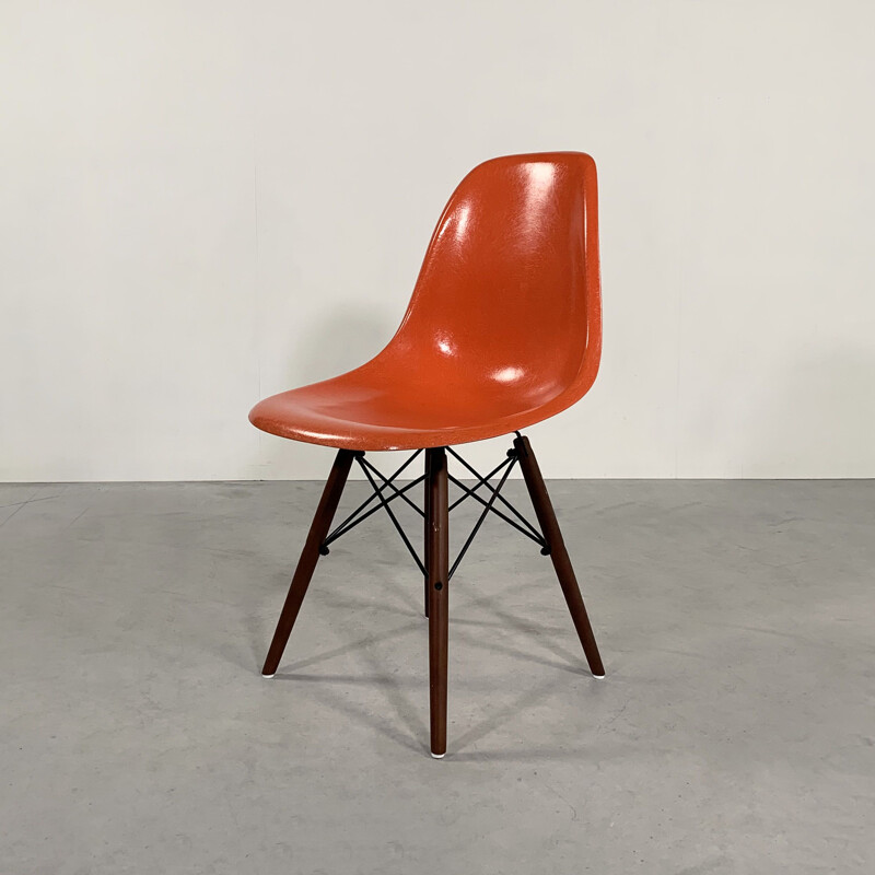 Vintage Coral DSW Dining Chair by Charles & Ray Eames for Herman Miller, 1970s