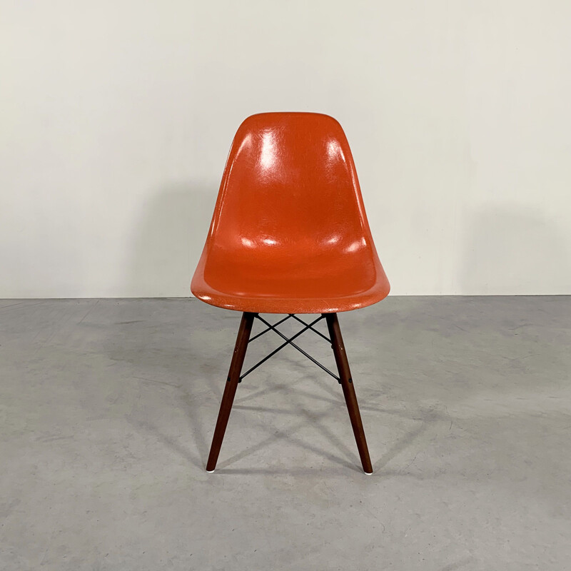 Vintage Coral DSW Dining Chair by Charles & Ray Eames for Herman Miller, 1970s