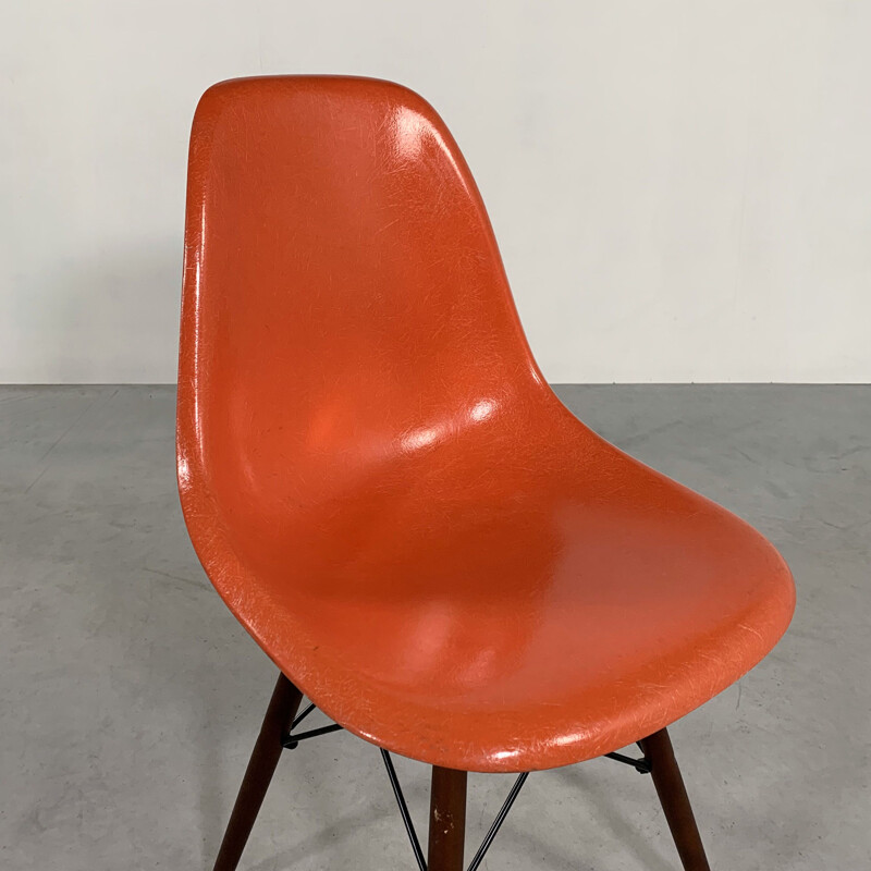 Vintage Coral DSW Dining Chair by Charles & Ray Eames for Herman Miller, 1970s