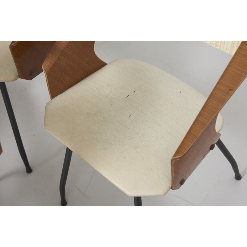 Ensemble de 6 chaises vintage en placage de teck de Carlo Ratti pour Industrial Legni Curva, Italie 1950