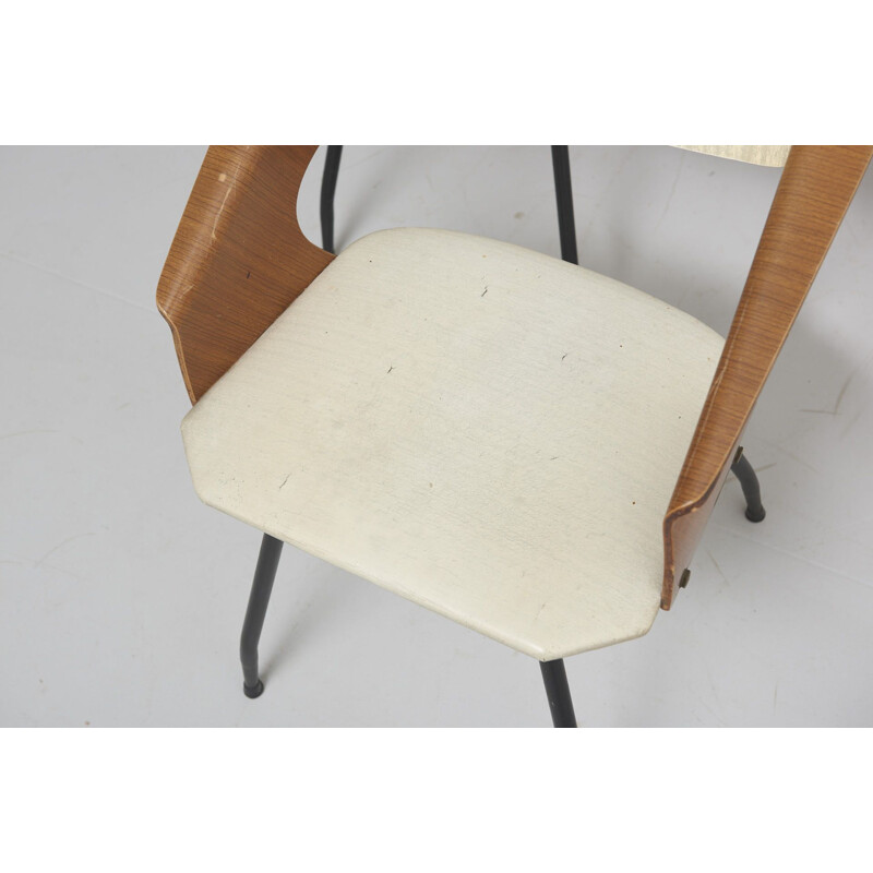 Juego de 6 sillas vintage de chapa de teca de Carlo Ratti para Industrial Legni Curva, Italia 1950