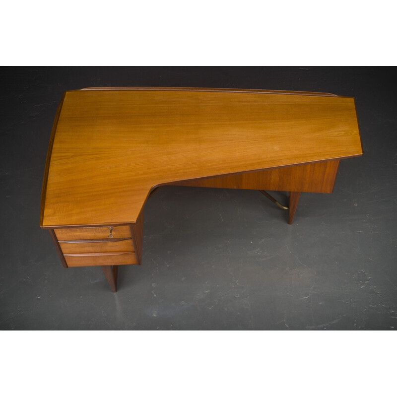 Vintage Scandinavian Boomerang teak desk by Peter Løvig Nielsen, Danish 1950s