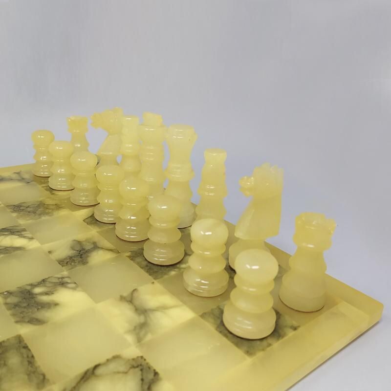 Vintage Chess Set in Volterra Alabaster Handmade Italian 1960s