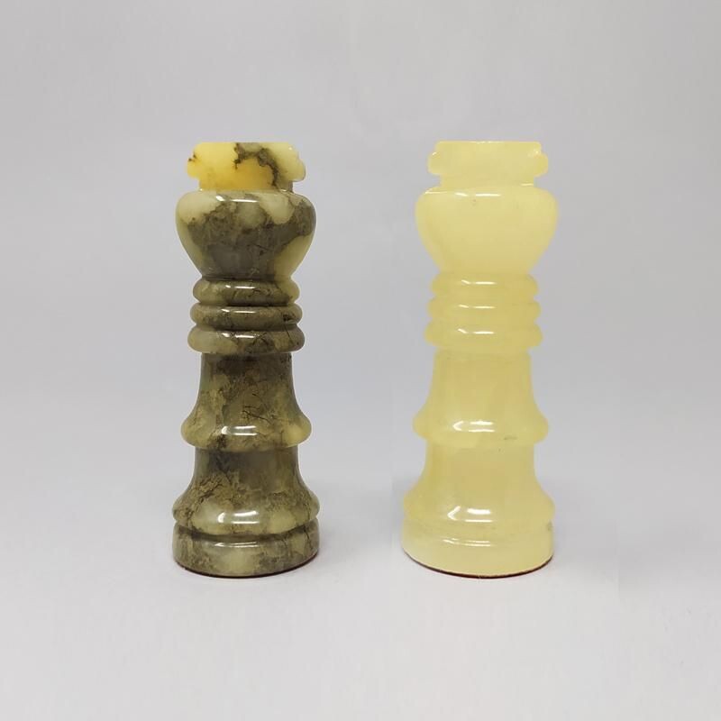 Vintage Chess Set in Volterra Alabaster Handmade Italian 1960s