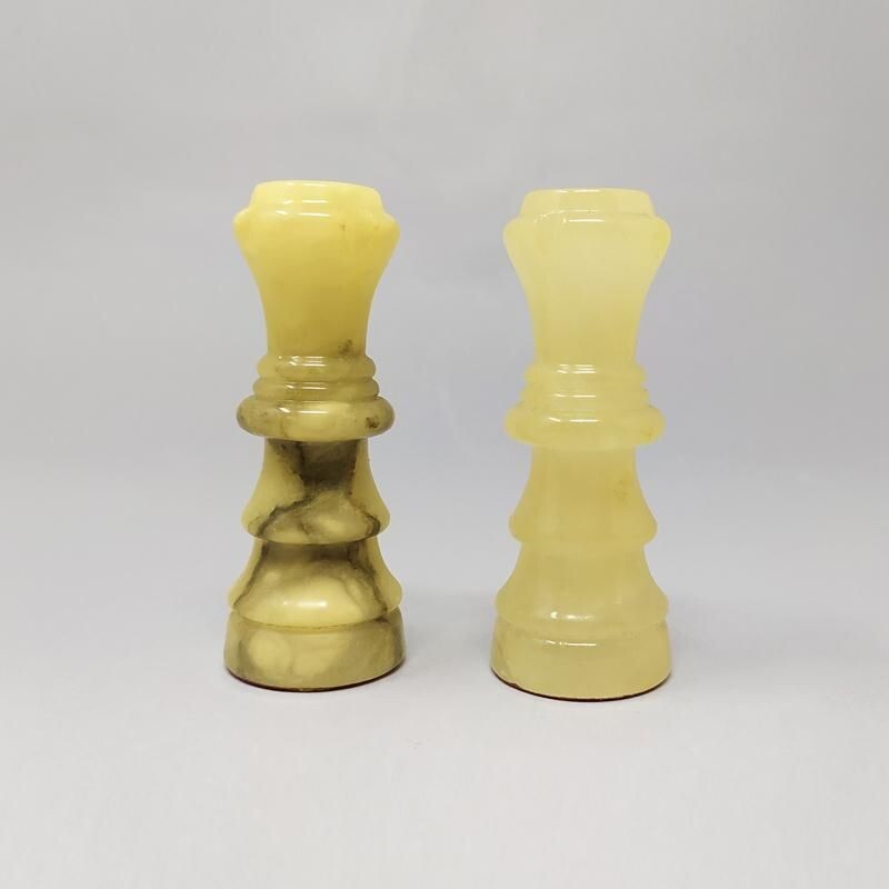 Vintage Chess Set in Volterra Alabaster Handmade Italian 1960s