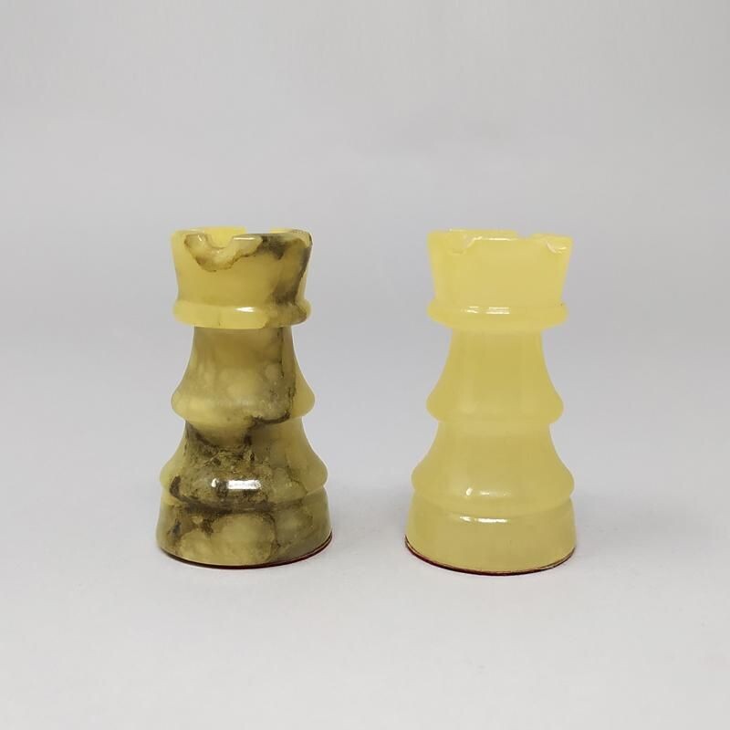 Vintage Chess Set in Volterra Alabaster Handmade Italian 1960s