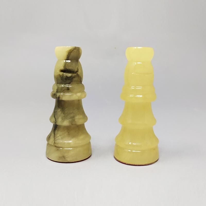 Jeu d'échecs vintage en albâtre de Volterra fait à la main en Italie 1960