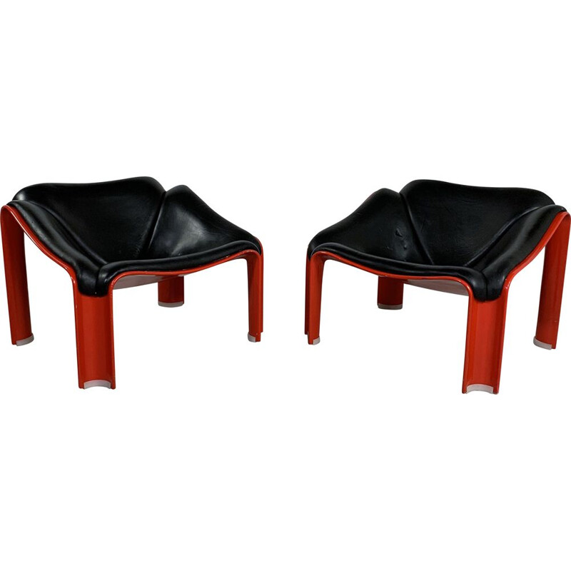 Pair of vintage F300 Lounge Chairs in Leather by Pierre Paulin for Artifort, 1960s