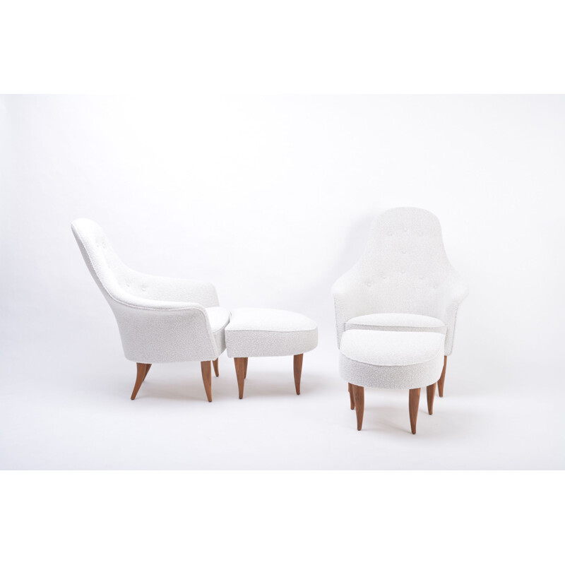 Pair of vintage reupholstered lounge chairs by Kerstin Hörlin-Holmquist 1956s