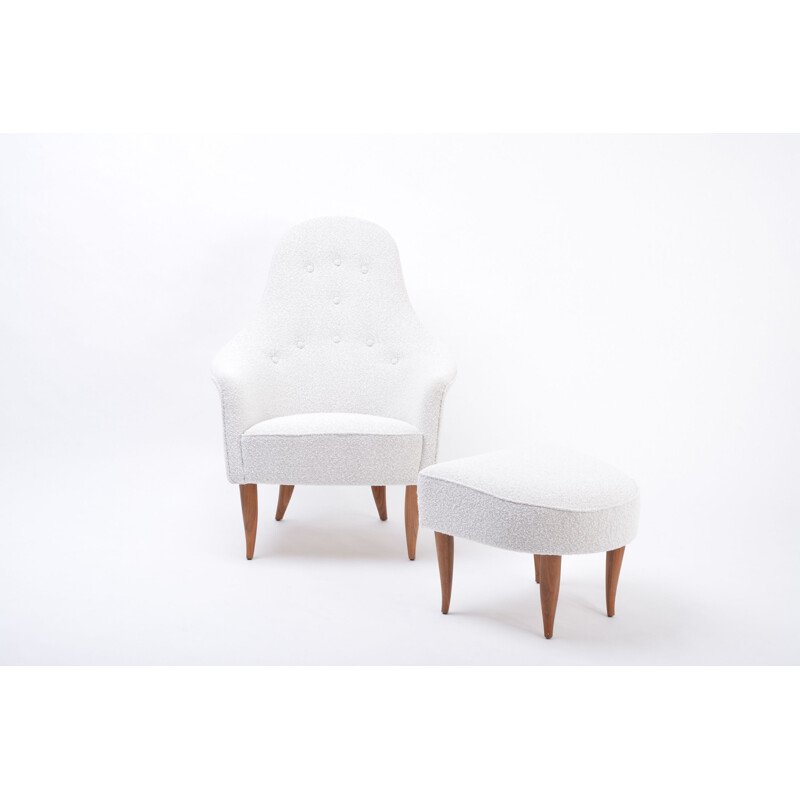 Pair of vintage reupholstered lounge chairs by Kerstin Hörlin-Holmquist 1956s