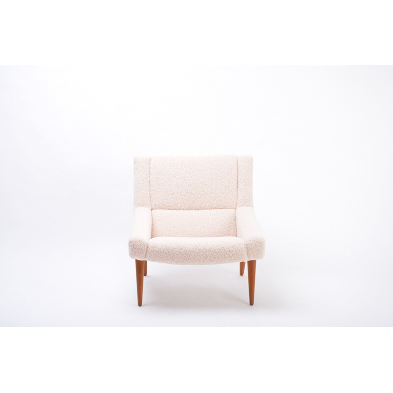 Chaise vintage d'Illum Wikkelsø en peluche blanche danoise