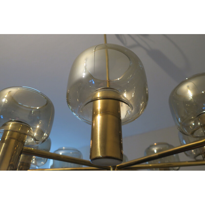 Vintage 8-Arm Brass & Glass Chandelier by Hans-Agne Jakobsson