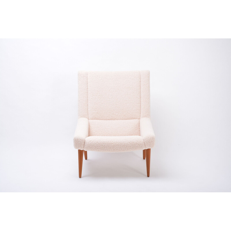 Vintage highback lounge chair in white teddy fur by Illum Wikkelso 1960s