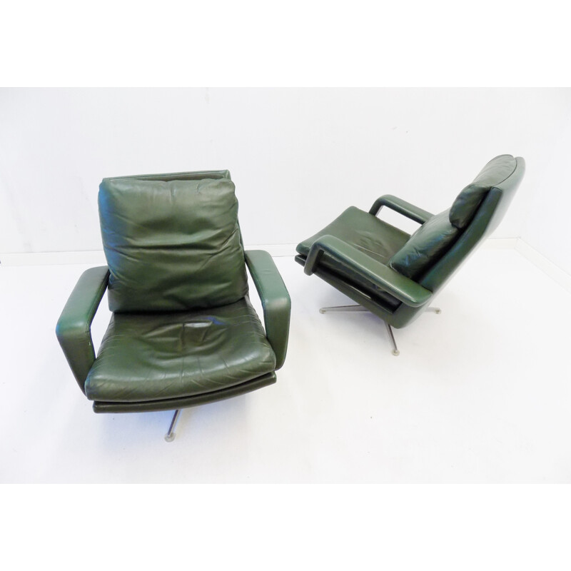 Pair of vintage Kaufeld green leather armchairs 1960s