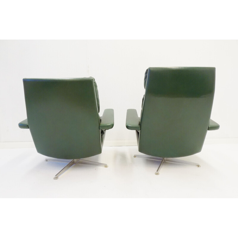 Pair of vintage Kaufeld green leather armchairs 1960s