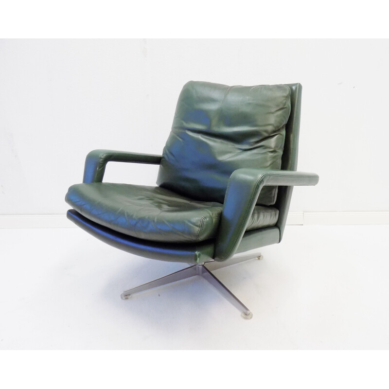 Pair of vintage Kaufeld green leather armchairs 1960s