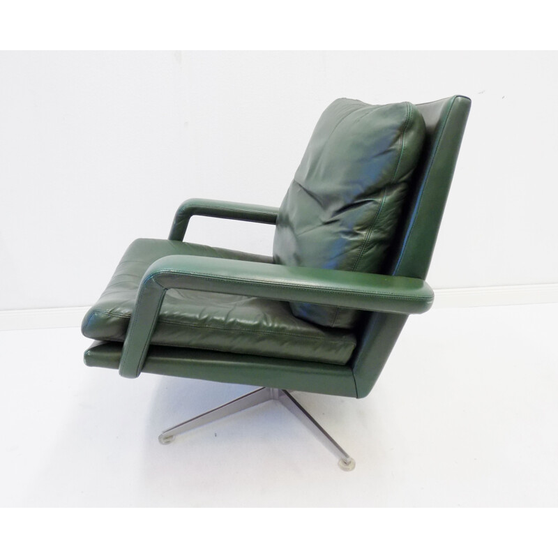 Pair of vintage Kaufeld green leather armchairs 1960s