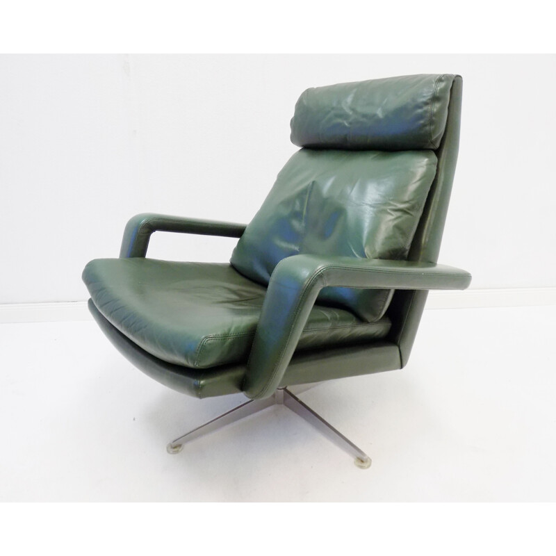 Pair of vintage Kaufeld green leather armchairs 1960s