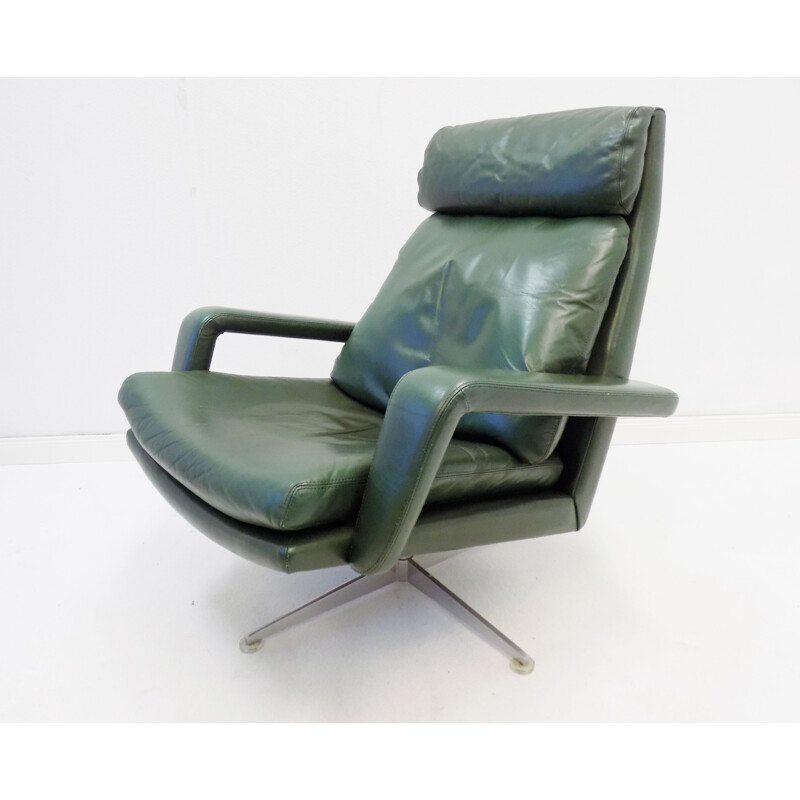 Paire de fauteuils vintage en cuir vert Kaufeld 1960