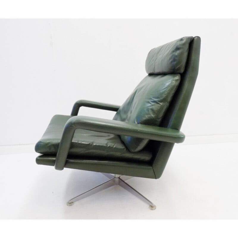 Pair of vintage Kaufeld green leather armchairs 1960s