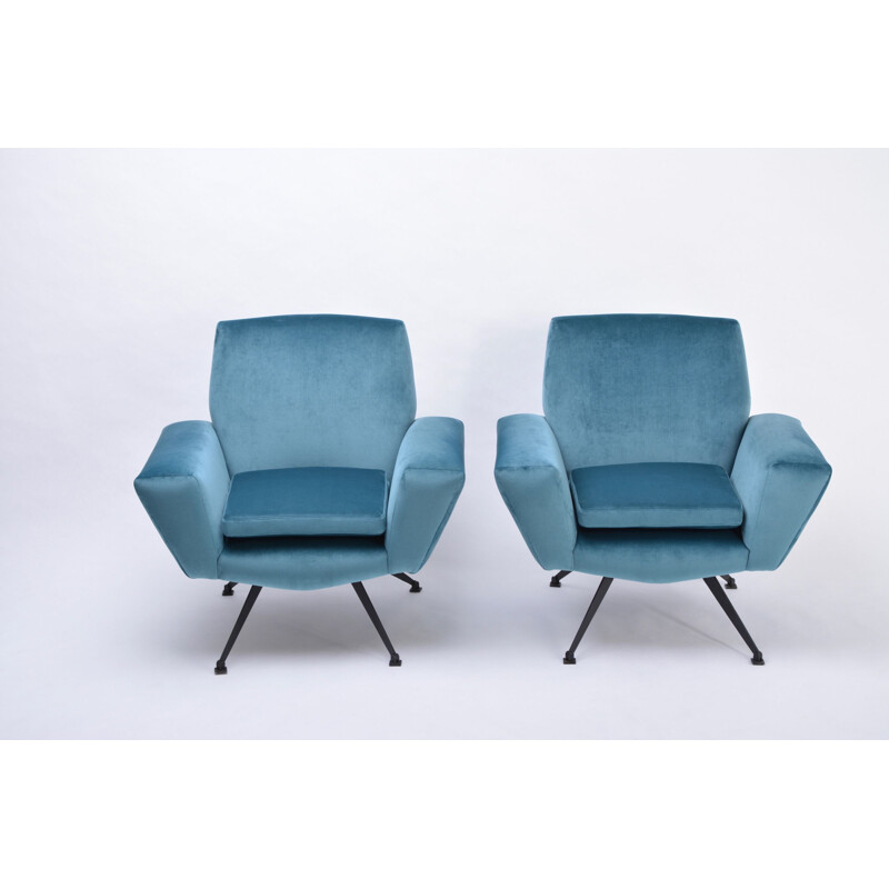 Pair of vintage lounge chairs by Lenzi Italian 1950s