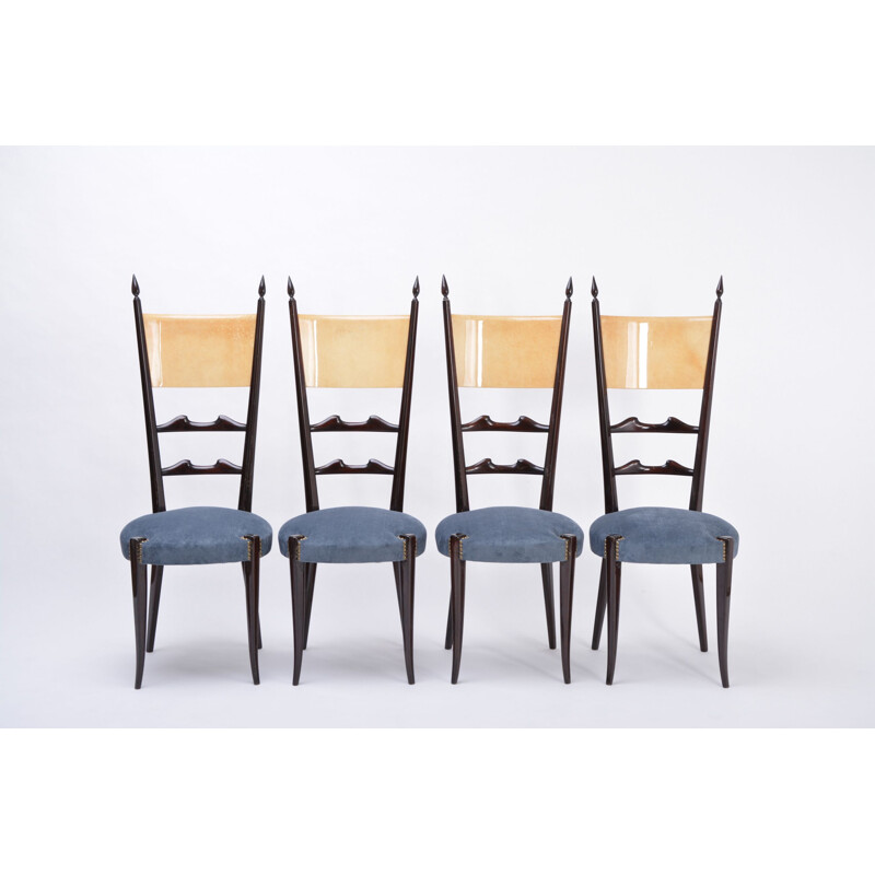Set of 4 vintage Aldo Tura high back dining chairs