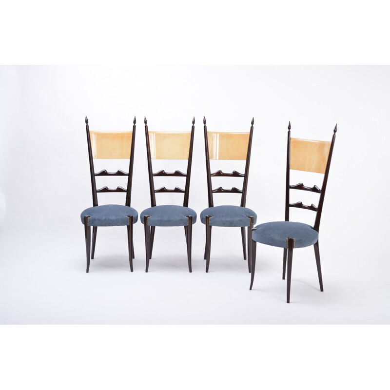 Set of 4 vintage Aldo Tura high back dining chairs
