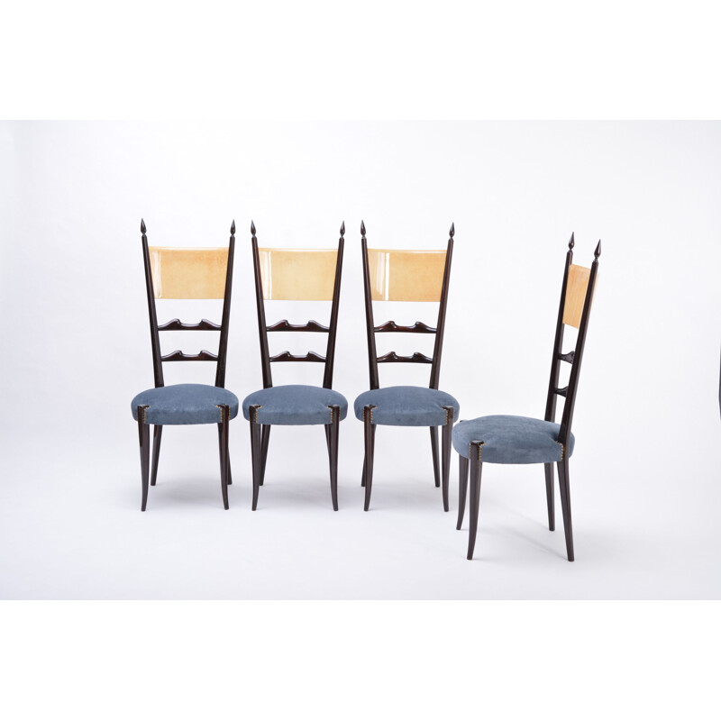 Set of 4 vintage Aldo Tura high back dining chairs